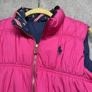 Polo Ralph Lauren Girls Down Puffer Vest Reversible Pink Blue Large 10 12